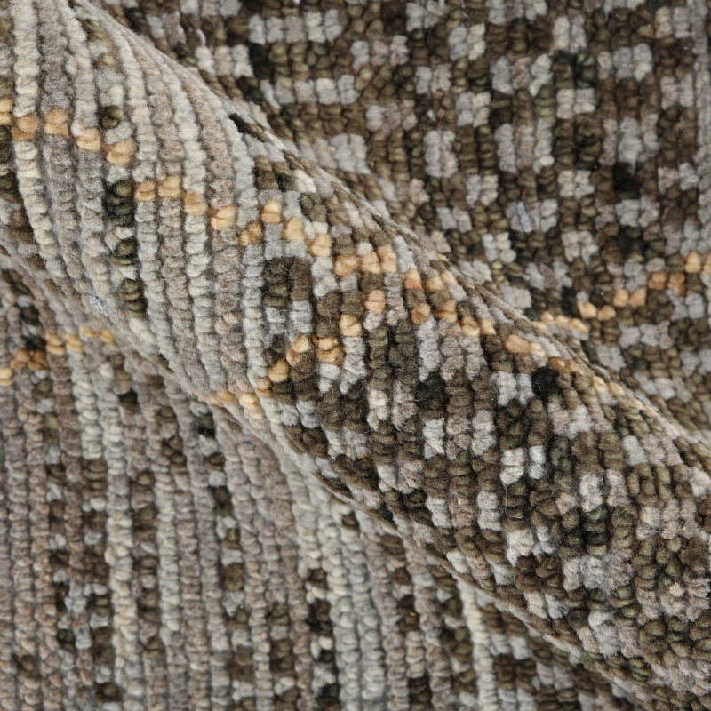 Gray and Brown Hand-Knotted Wool Geometric Area Rug 9' x 12'