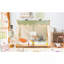 Cabane en bois double avec tente de jeu en tissu et guirlande lumineuse suspendue, blanc