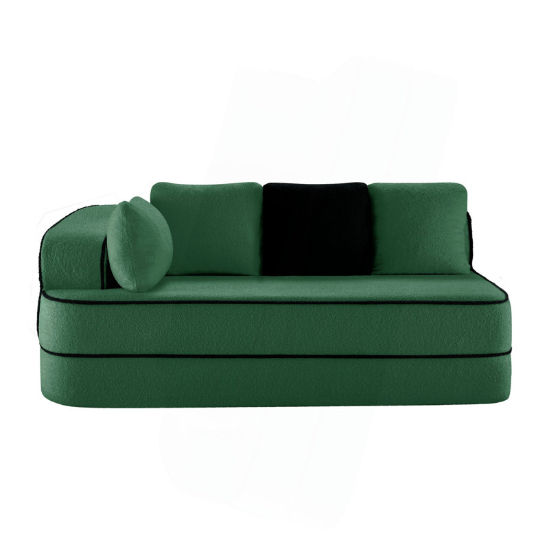 Canapé méridienne avec coussins en tissu, Vert, Orienté à gauche (vu de face)
