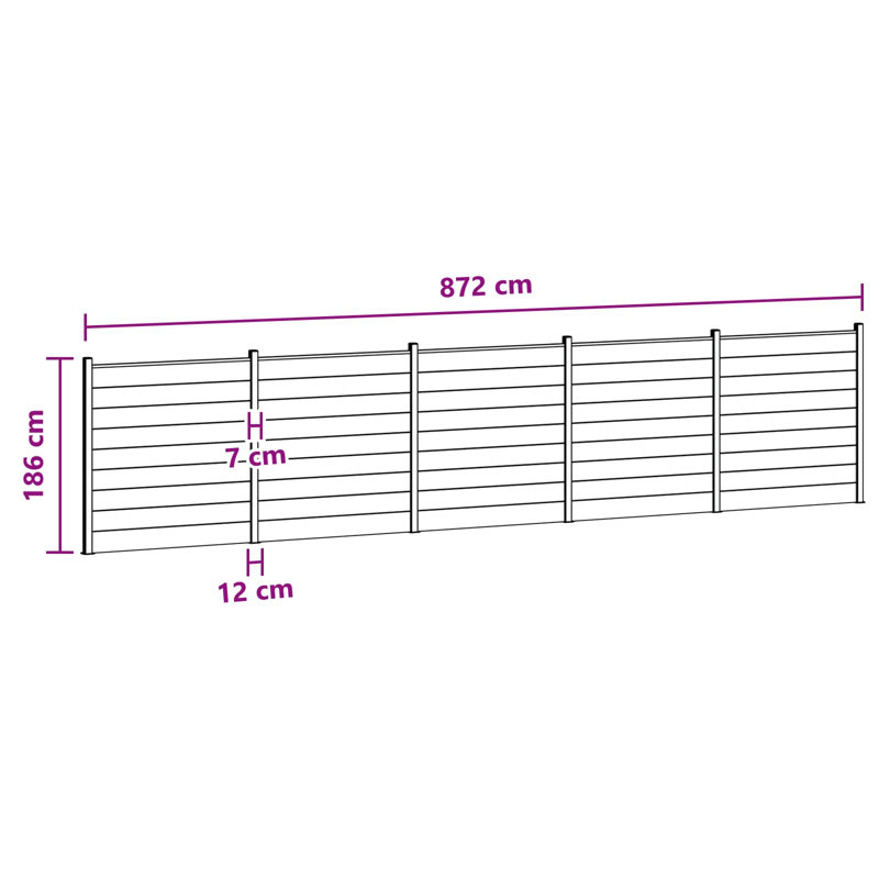 Fencing Kits Fencing with 5 Panel(s) Included, 186cm H x 872cm W, Grey