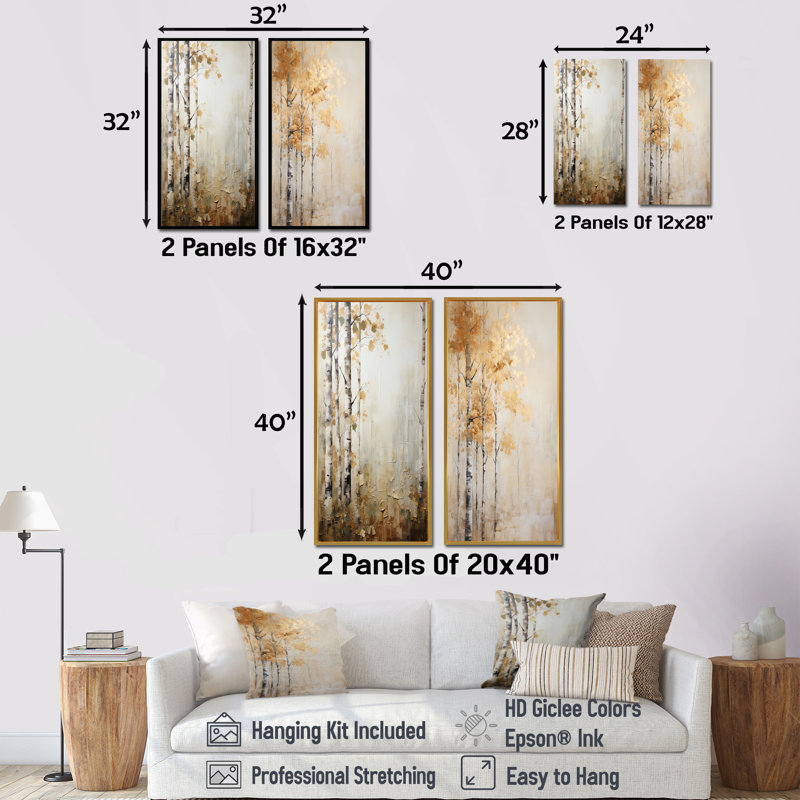 Ensemble de salon beige et doré minimalisme Forest - Forest Wall Art, H 28 po x l 25 po, Encadrement brun