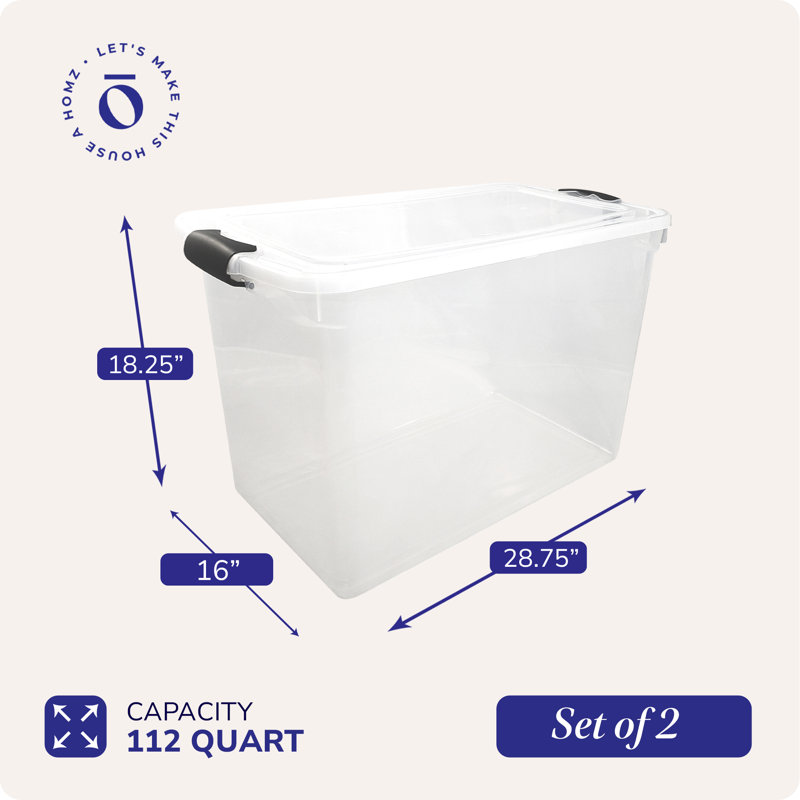 Homz Multipurpose Stackable Storage Bin with Latching Lids, Grey, 112