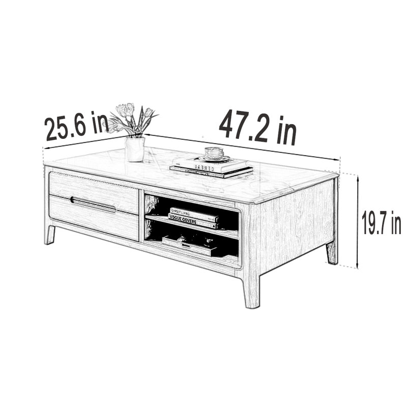 Table basse en bois Ultra Crystal Stone, Noir, H 19,7 po x L 47,2 po x l 25,6 po, Marron foncé