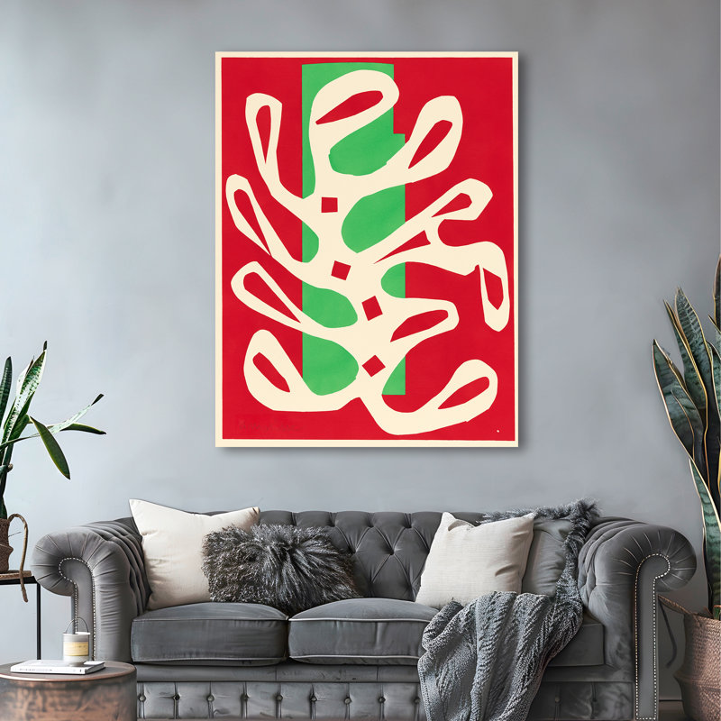 3HM7475 White Algae On A Red And Green Background by Henri Matisse - Wrapped Canvas Print, 70cm H x 50cm W
