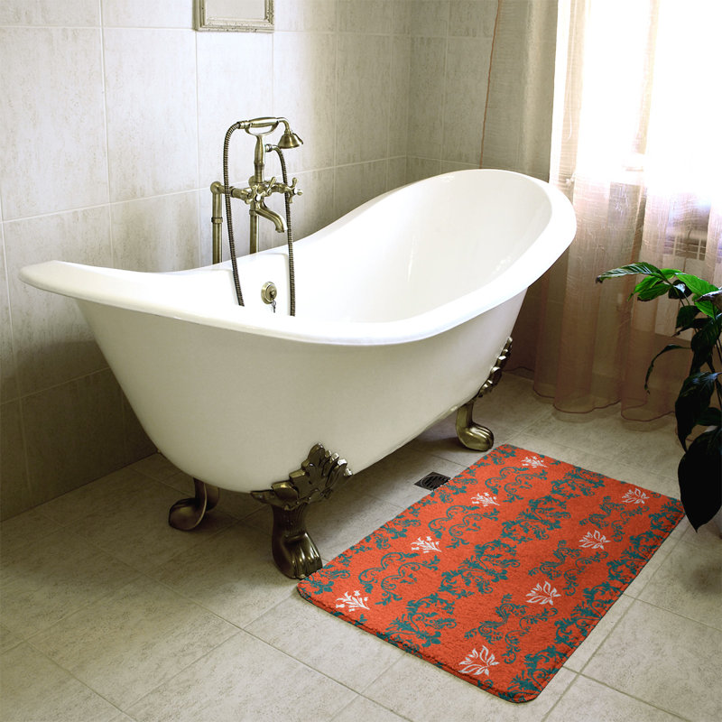 Tapis pour salle de bain Miami Football Baroque, l 21 po x L 34 po, Turquoise / orange foncé / blanc