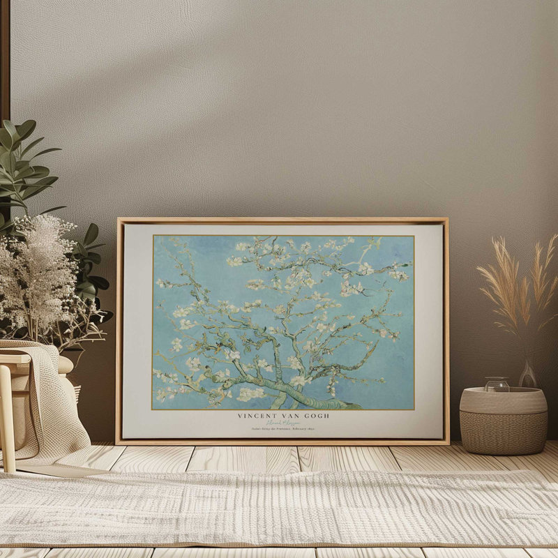 Fleur d'amandier de Van Gogh, H 8,75 po x l 12,75 po, Cadre flottant en chrome poli