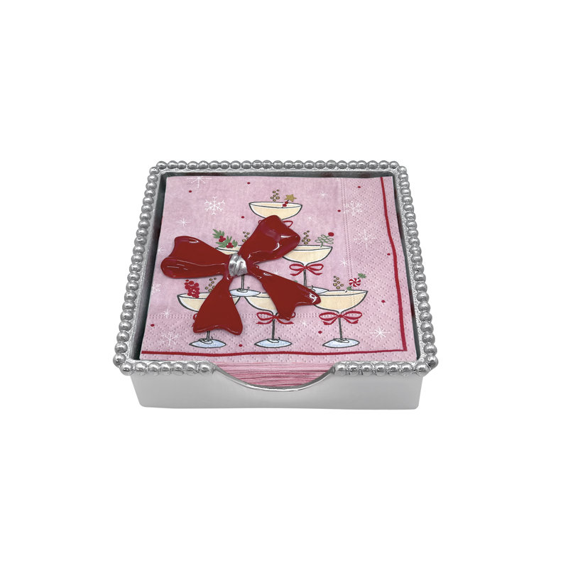 Red Bow Beaded Napkin Box Set