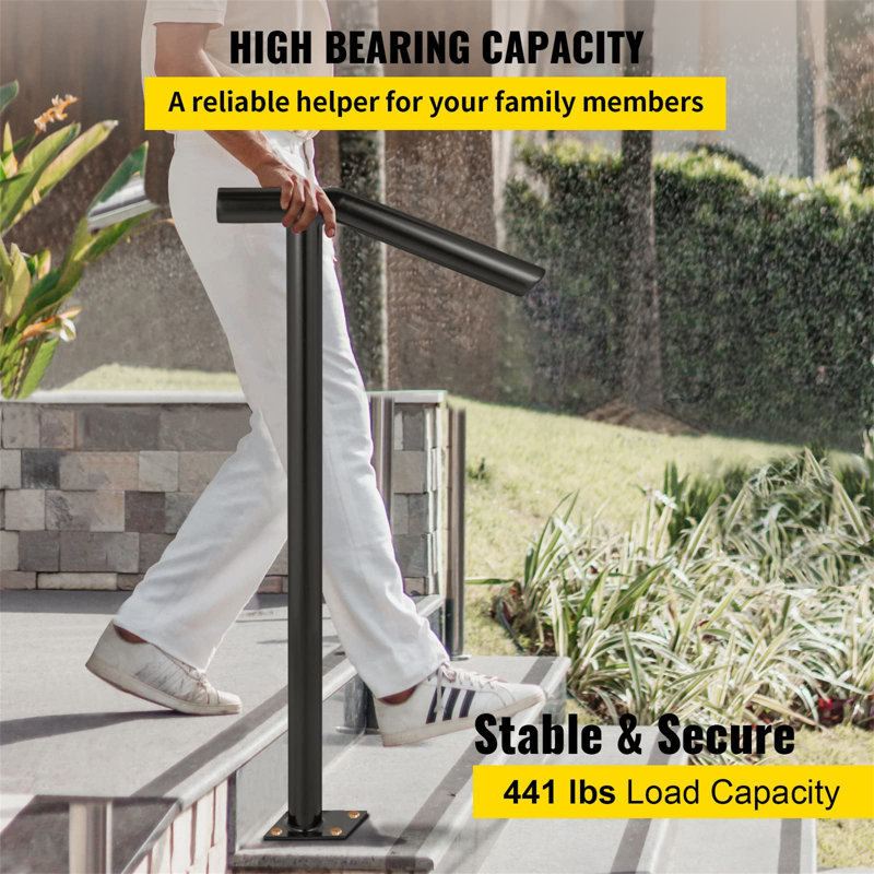 Round Type Metal Handrail Step Handrail 2 Steps Handrails For Outdoor Steps Handrails 18L X 38H Inch Steps Stair Railing For Steps With One Bolt Down Post