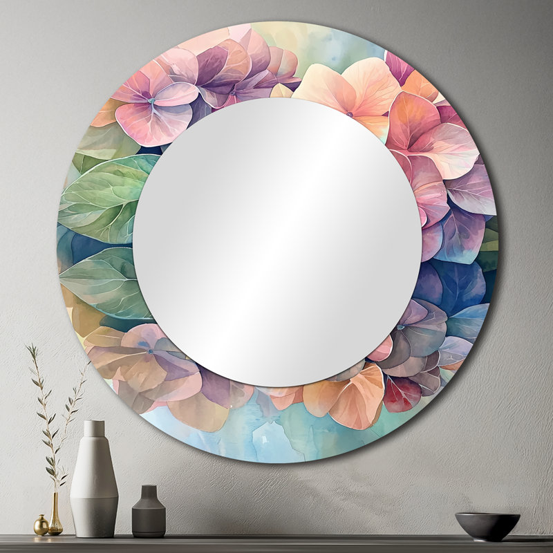 Abstract Hydrangea Summer Reflection I - Floral Decorative Mirror Wall Art - Printed On Metal, 36" x 36"