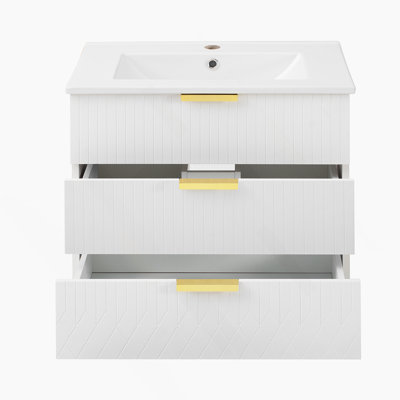 Armoire murale suspendue 24 po avec tiroir double, petit lavabo de salle de bain rectangulaire flottant avec trou de robinet simple et trop-plein, armoire de salle de bain moderne avec lavabo en céramique