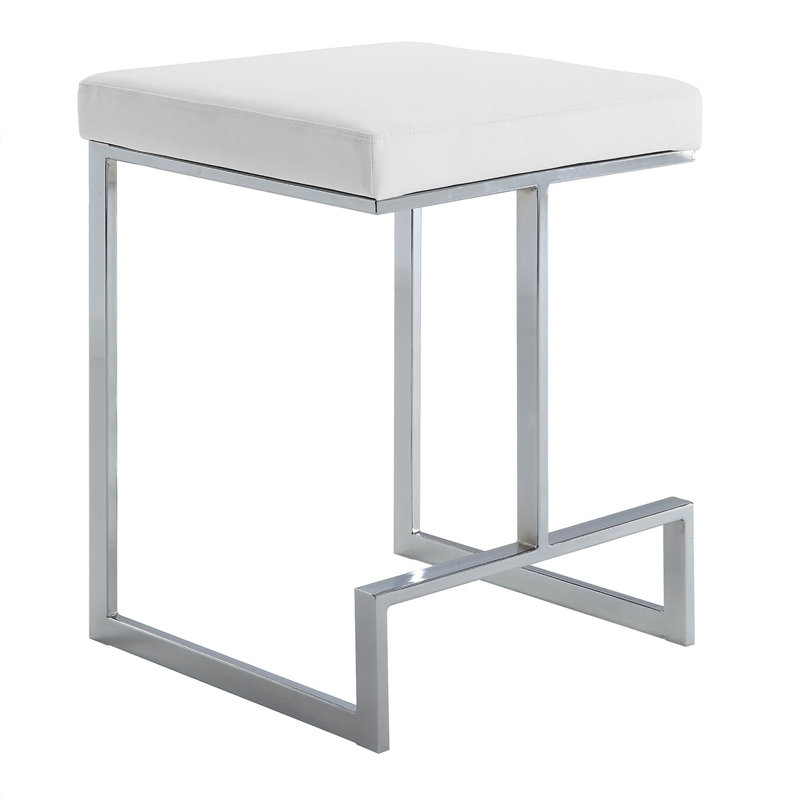 Upholstered Counter Stool with Metal Frame, White