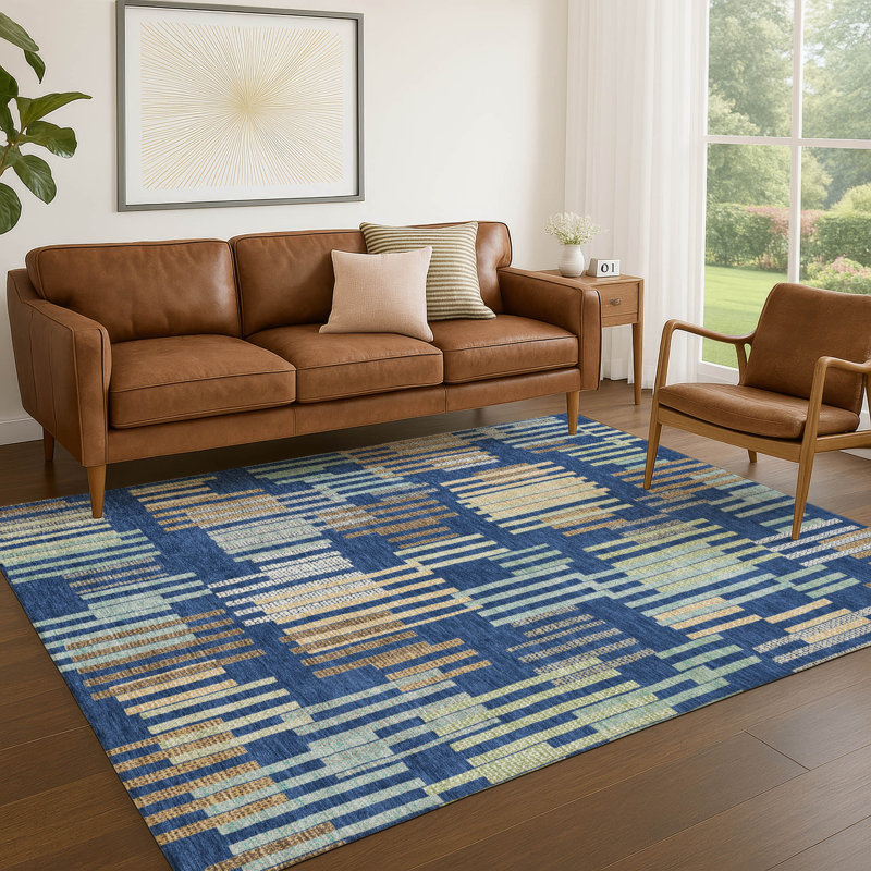 Tapis intérieur / extérieur lavable à la machine Chantille ACN2598, Marine, 10 pi x 14 pi