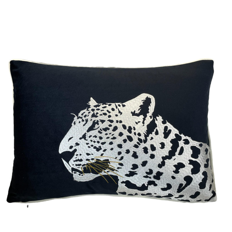 Velvet Leopard Lumbar Pillow Cover, Black/Silver