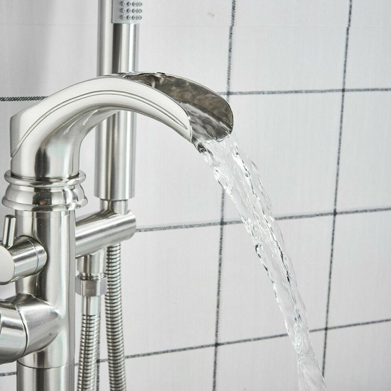 Floor Waterfall Faucet with Diverter, Brushed Nickel