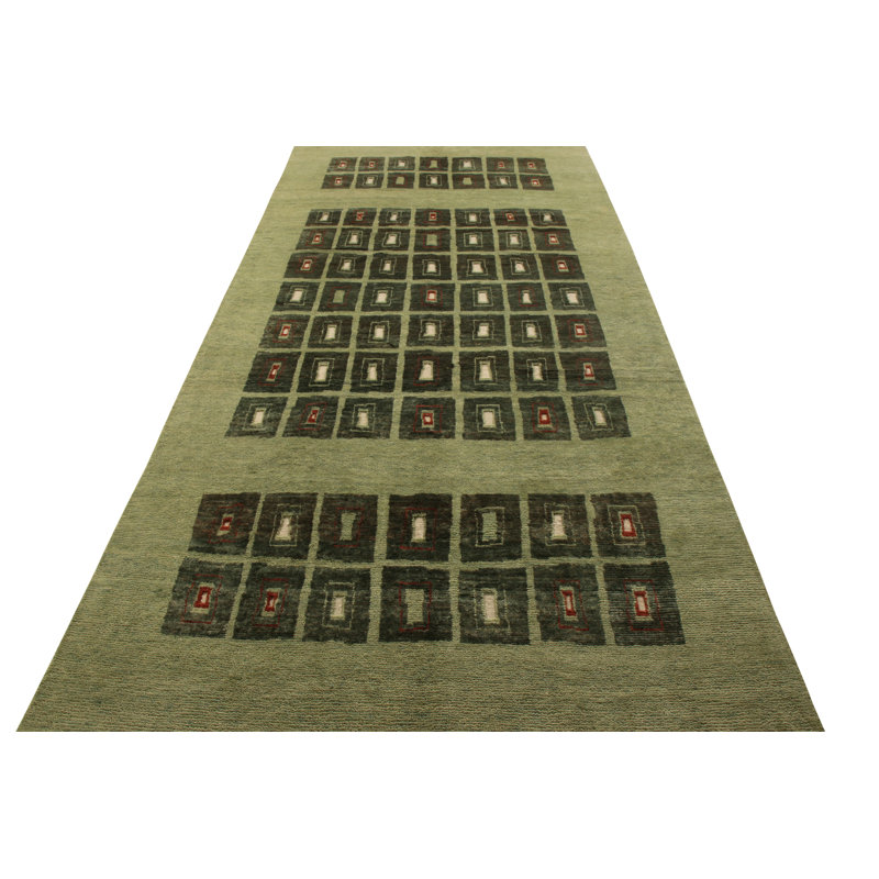 Rug & Kilim’S Art Deco Rug In Green High-Low Geometric Pattern, Rectangle 10' x 14'