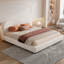 Lit plateforme avec tissu bouclé, tête de lit tapissier incurvée, assemblage facile, blanc-2028023725
