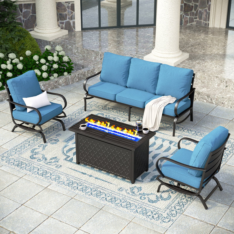 Tapasi Outdoor Patio Conversation Furniture Set, Denim Blue