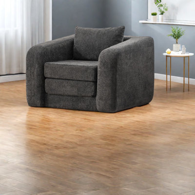 Multifunctional Convertible Chenille Sofa Bed, Modern Gray Lounge Chair For Any Space