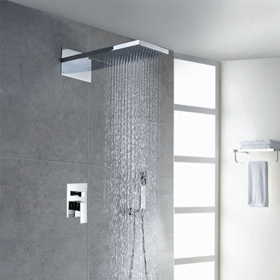 Sumerain Modern Dual-Mode Shower System, Wall Mount Rainfall & Waterfall Panel with 360° Swivel Handshower,  Chrome