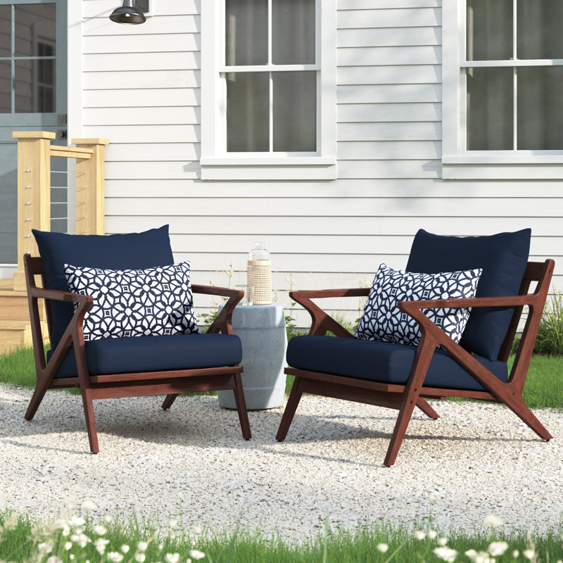 Minhaj Eucalyptus Outdoor Lounge Chair, Navy Blue Sunbrella®