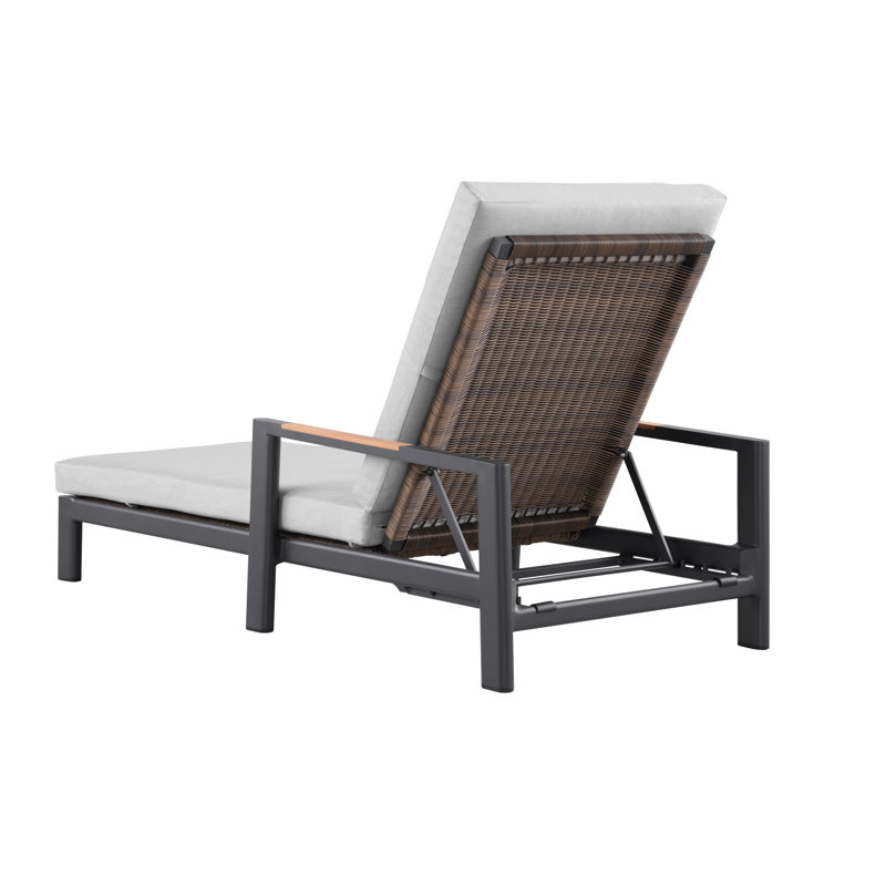 Chaise longue d'extérieur à double usage en teck et osier Arlo (ensemble de 2), Noir ardoise, Light Grey