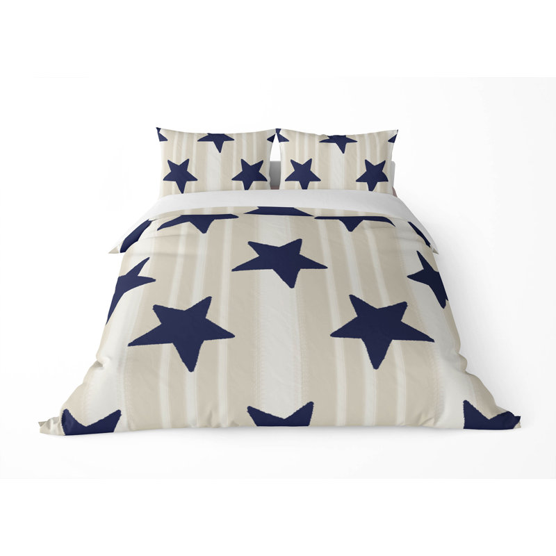 Ensemble d'édredon léger Stars & Stripes, Édredon simple + 2 taies d'oreiller standard, Blanc / Bleu