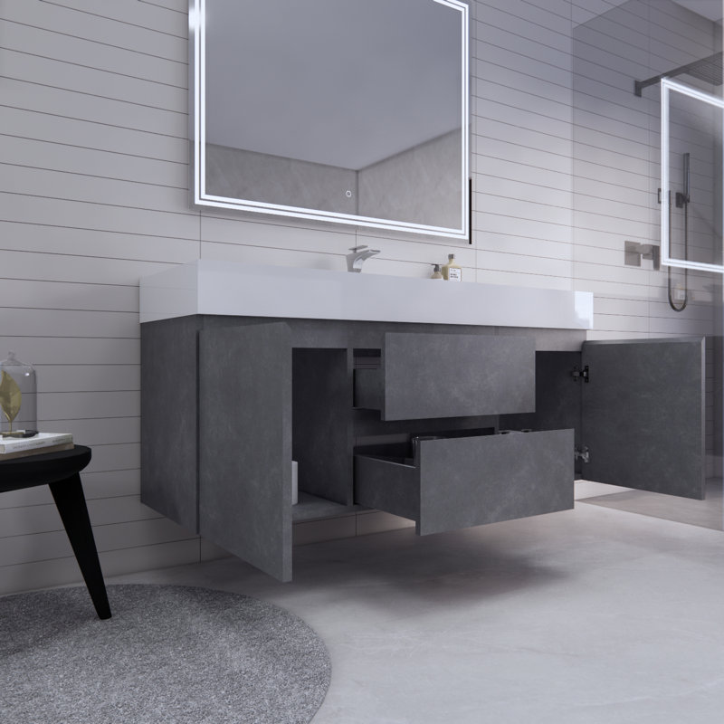 Babajide Bathroom Vanity with Acrylic Top, Cement Gray