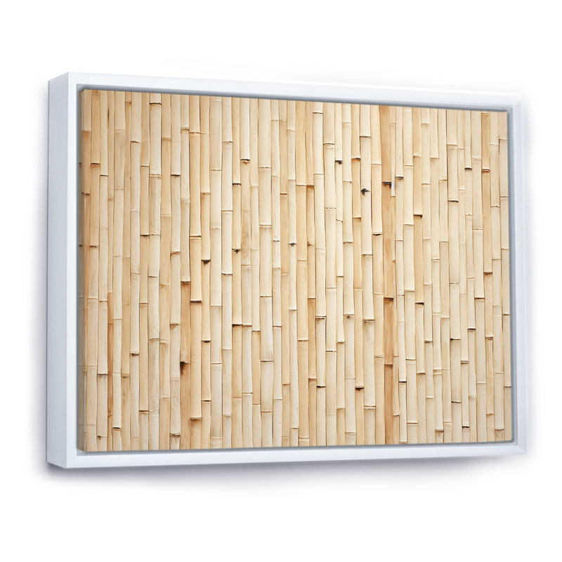 Minimalism Beige Bamboo Serenity - Bamboo Canvas Wall Art_106628, White Floater Framed, 12" H x 20" W x 1" D