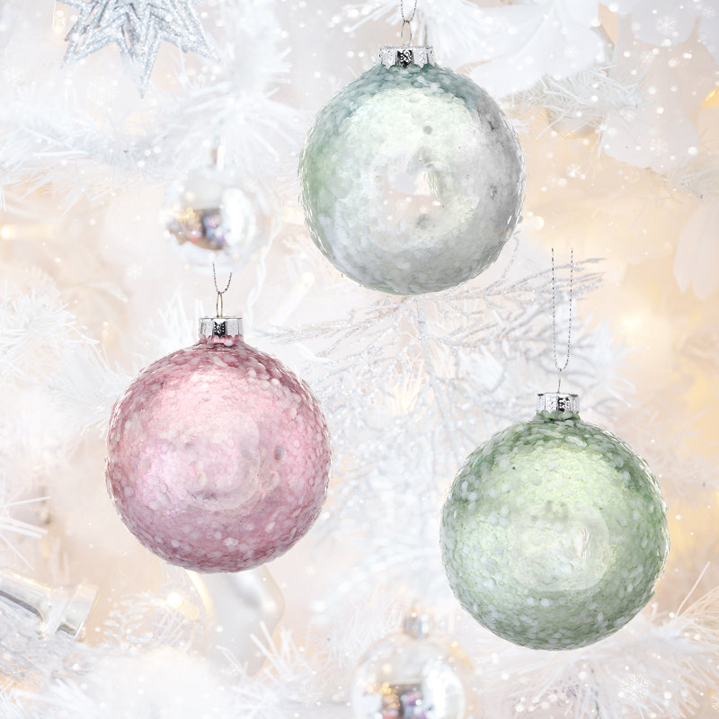 3" Glass Sequin Pearlized Ball Ornament 3 Colors Assorted"