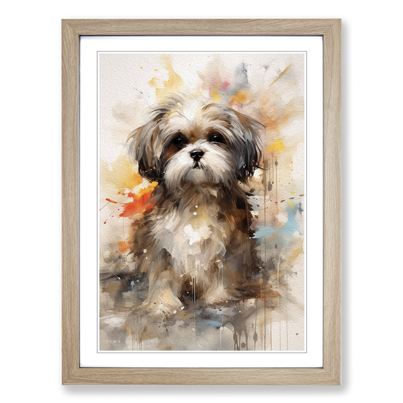 Shih Tzu Gestural - Framed Print, 34cm H x 25cm W, Oak Framed