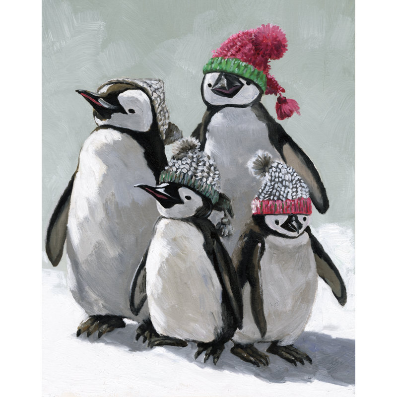Famille de pingouins par Inconnu, Canevas, Pas de tapis, H 24 po x l 18 po