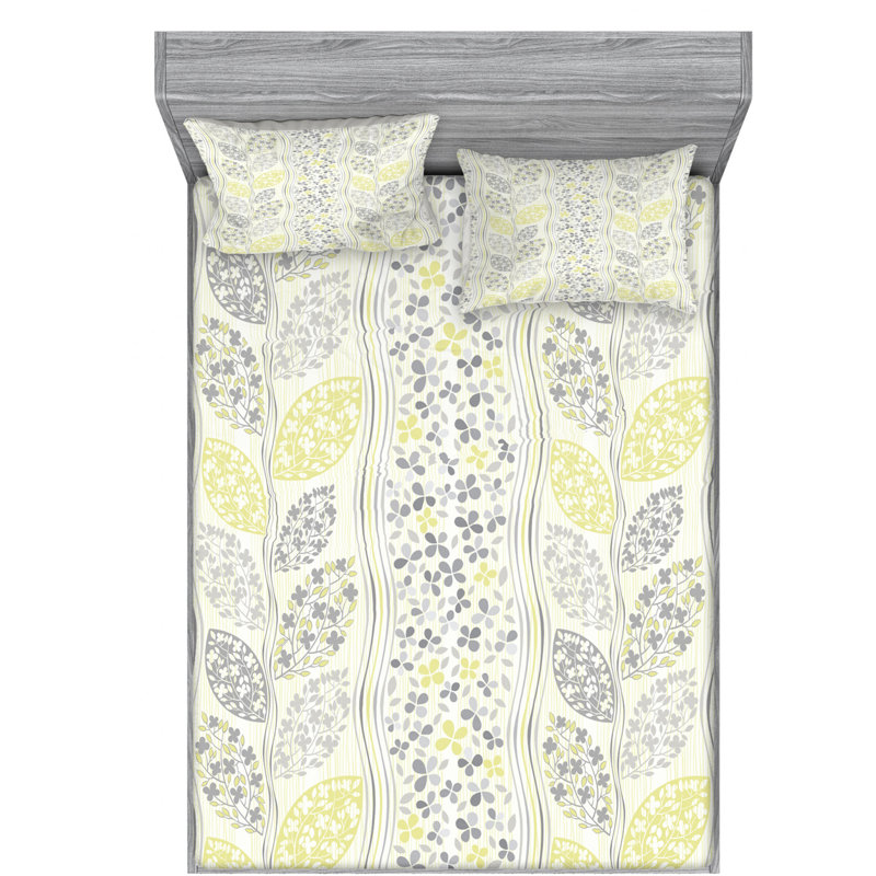 Microfiber Floral Sheet Set, Queen Sheet Set with Fitted Sheet