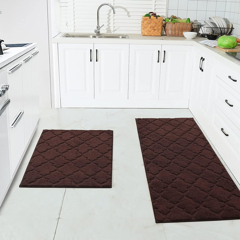 Muhd Kitchen Mat Set of 2, Rectangle 1'8" x 2'6"+ 1'8" x 4', Brown