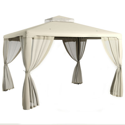 Outsunny 9.6' x 11.6' Patio Gazebo, Outdoor Canopy Shelter with 2-Tier Roof and Netting, Steel Frame for Garden, Lawn, Backyard, and Deck
