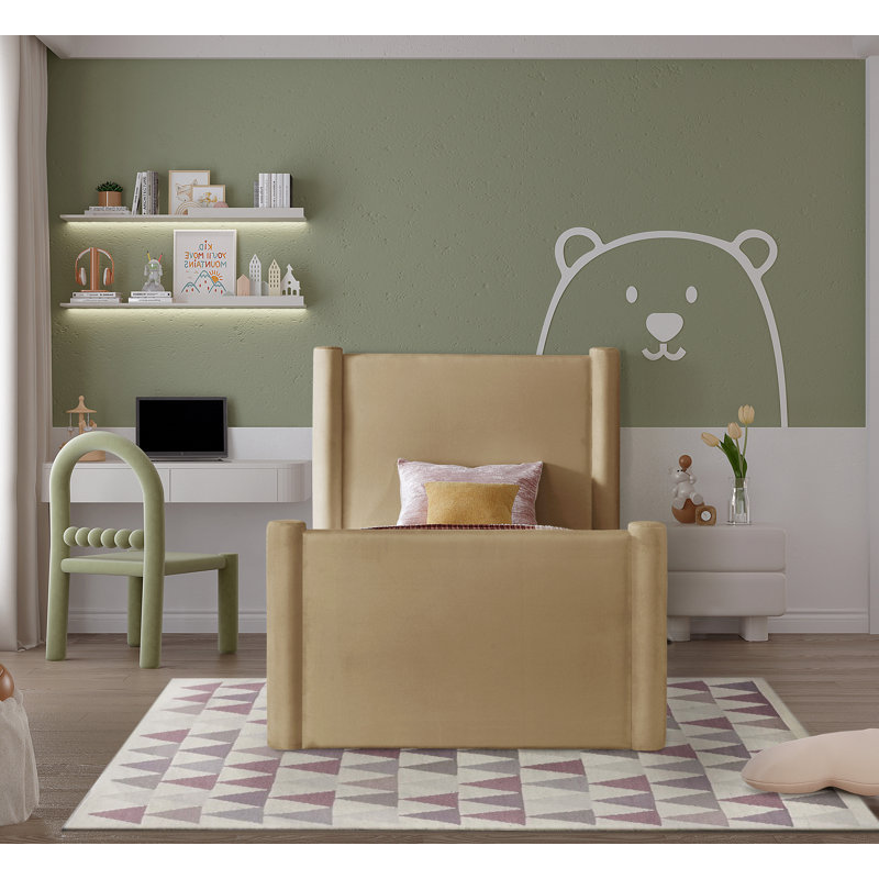 Elias Upholstered Platform Bed, Camel Velvet, Twin