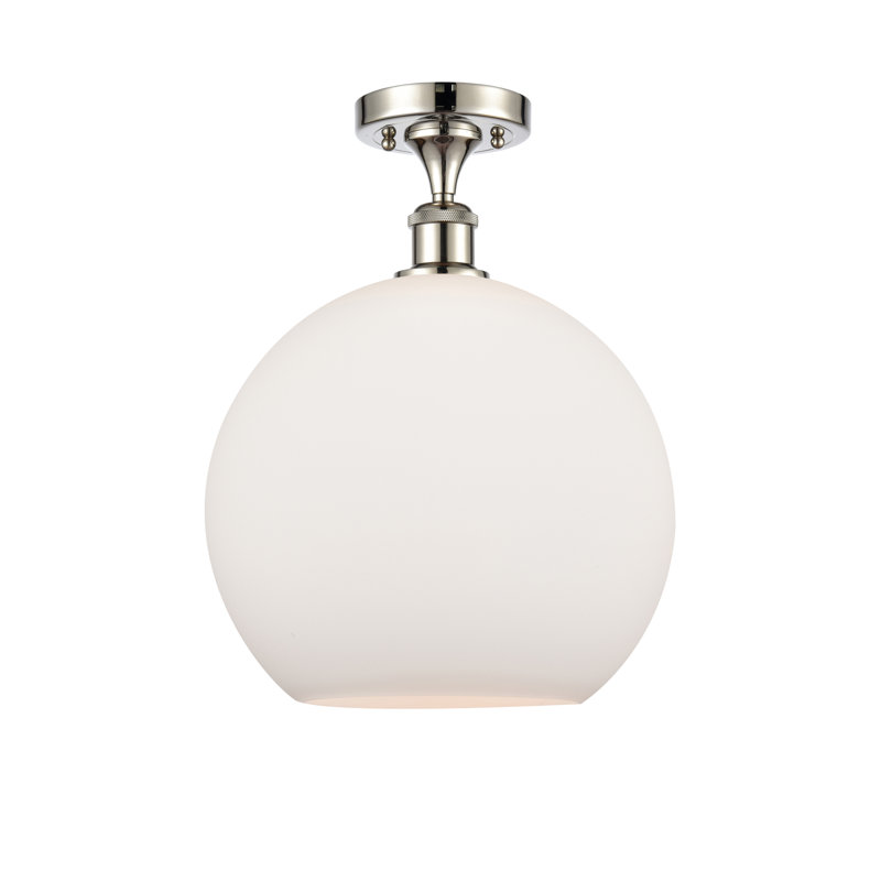 Plafonnier semi-encastré 1 lumière Cindi, Blanc mat, H 16,38 po x l 11,75 po x P 11,75 po, Nickel poli