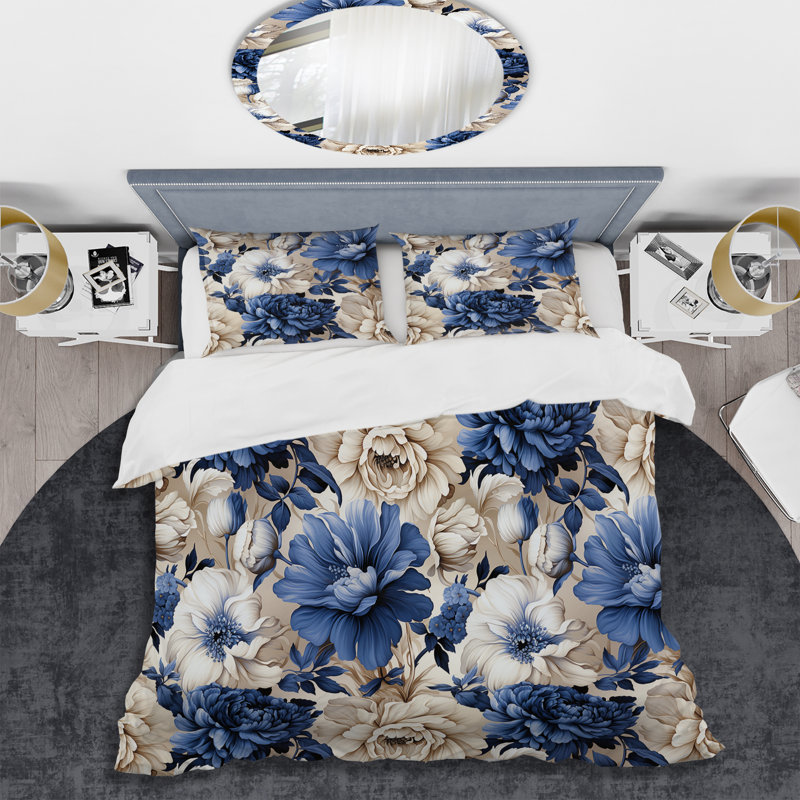 Ensemble de housse de couette Blue Renaissance Florals Victorian, Housse de couette pour très grand lit et 2 très