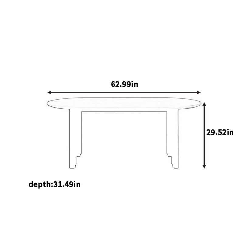 Table de salle à manger ovale en bois massif | Élégant et simple, 29.52"H x 62.99"L x 31.49"W
