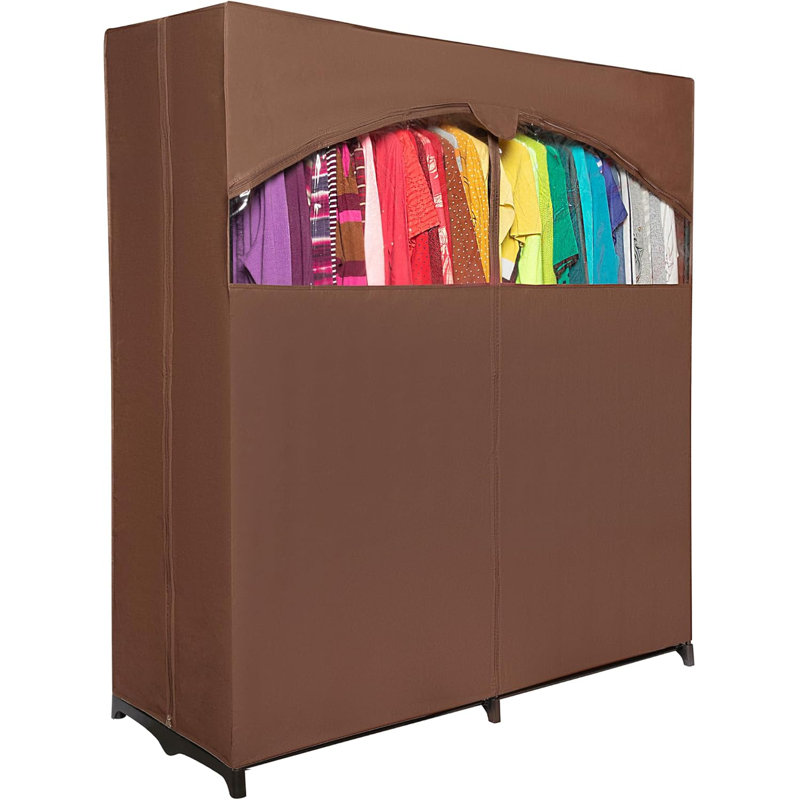 Garde-robe portable avec tringle en métal, Brun