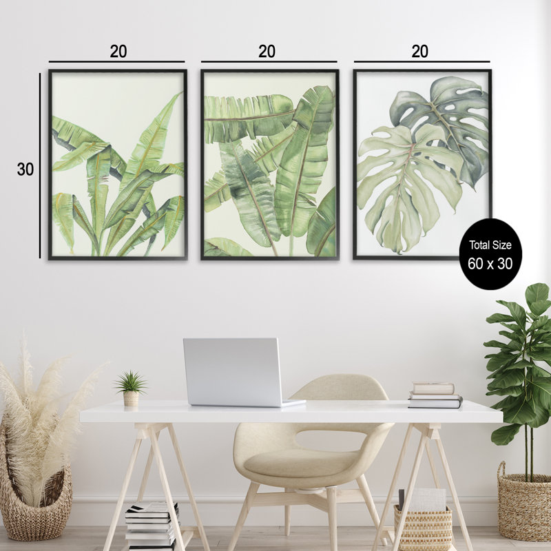 Ensemble de giclées encadrées 3 pièces, collection Tropical Leaves, design par Errico & Slyp, H 30 po x l 20 po