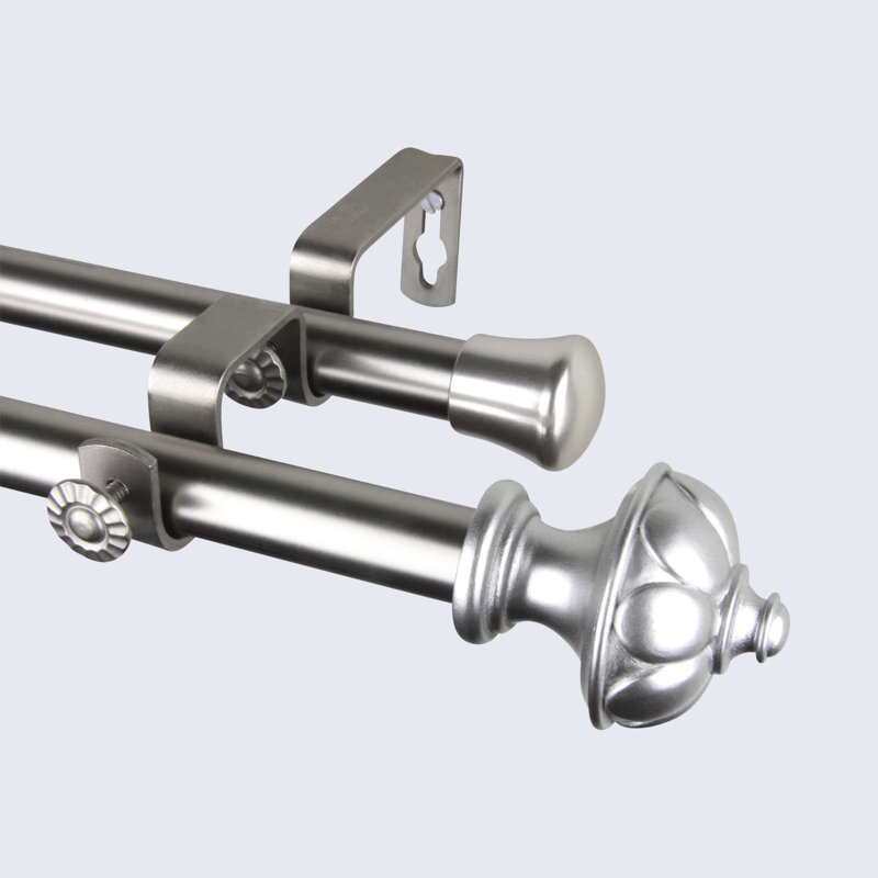 Ensemble de tringle à rideaux double et quincaillerie Kravitz, Nickel satiné, 28 po-48 po