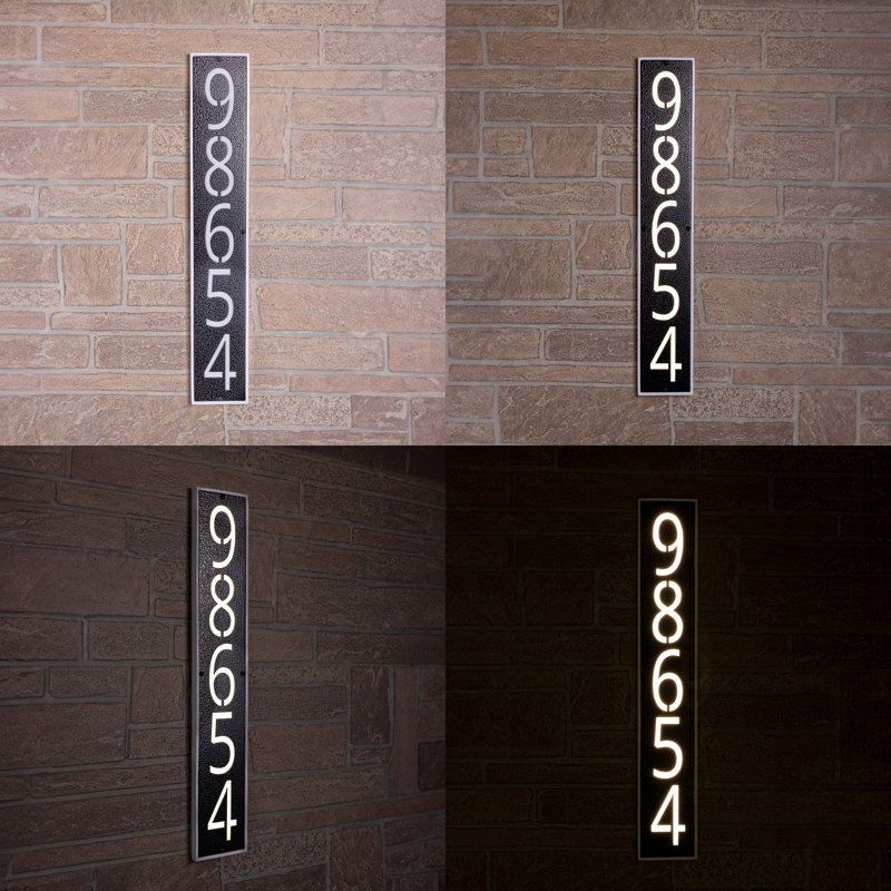 Plaque d'adresse moderne à DEL à 5 chiffres Modern, Argent / fer suédois, Oui
