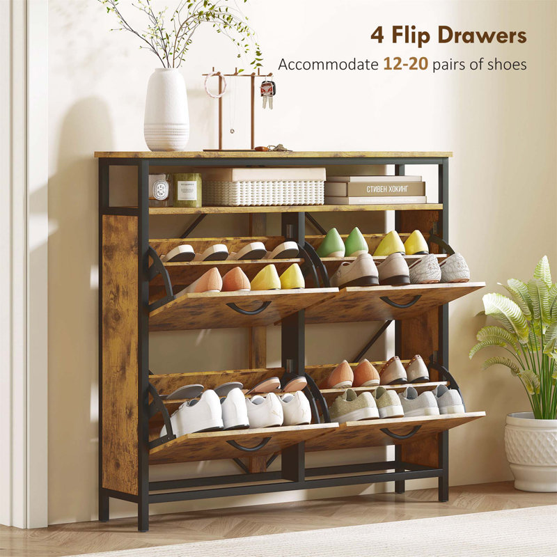 20 Pair Flip Down Shoe Storage, Brown