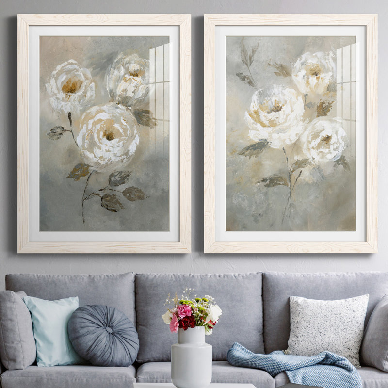 «Soft and Bold I», ensemble de 2 reproductions d'art, Blanc, Papier avec cadre blanc, H 37,5 po x l 55 po x P 1,5 po