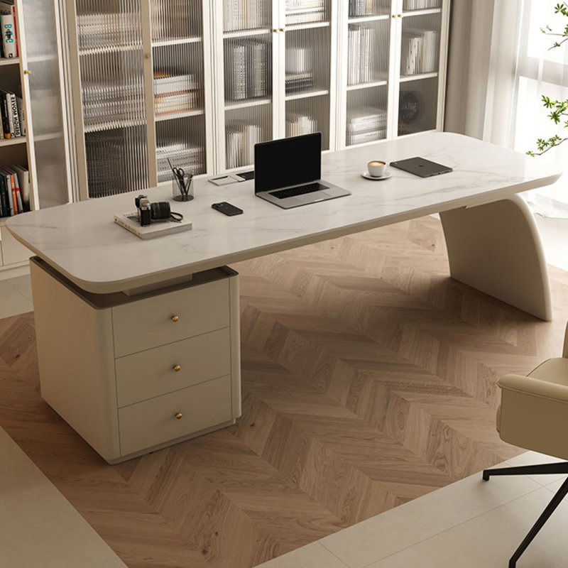 Bureau blanc avec tiroirs en pierre blanche avec tiroirs, 29.53" H*62.99" W*27.56" D, Gauche