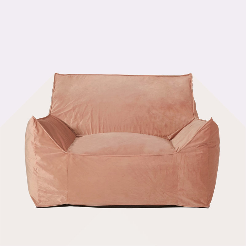 Fauteuil à billes en velours avec accoudoirs, Velours rose
