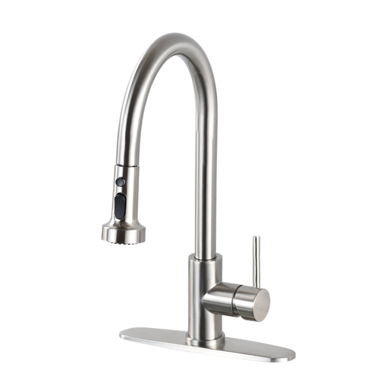 Robinet de cuisine rétractable en acier inoxydable avec pulvérisateur doré brossé, Nickel brossé