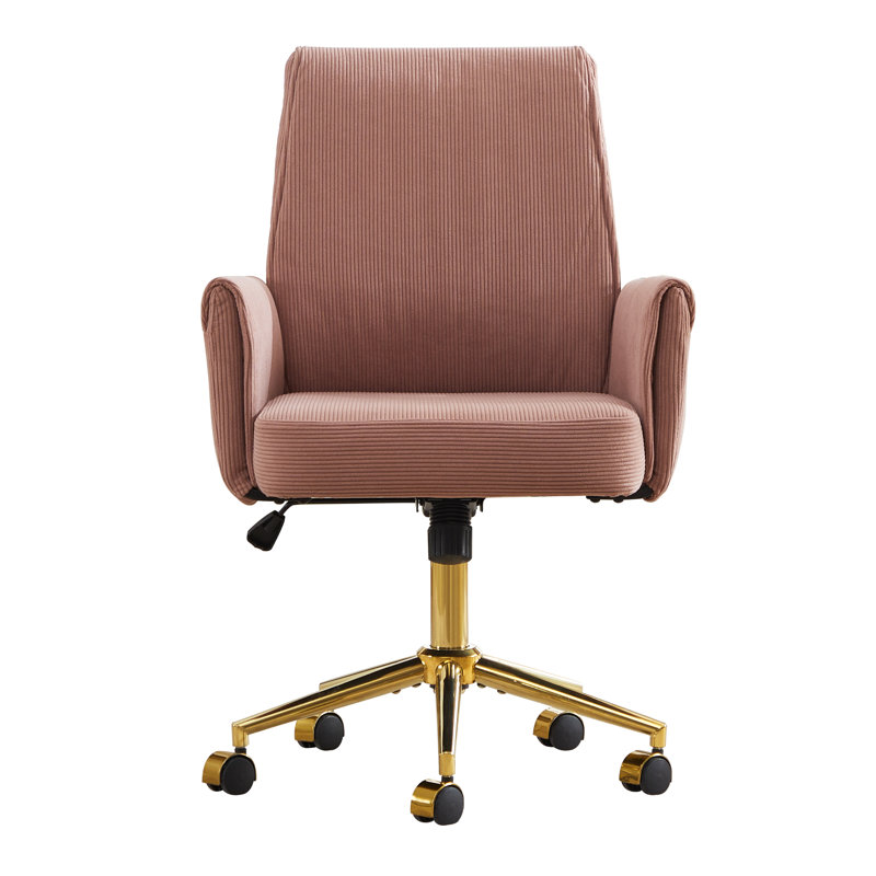 Ergonomic Mid-Back Swivel Office Chair,Comfortable Corduroy Office Chair, Pink