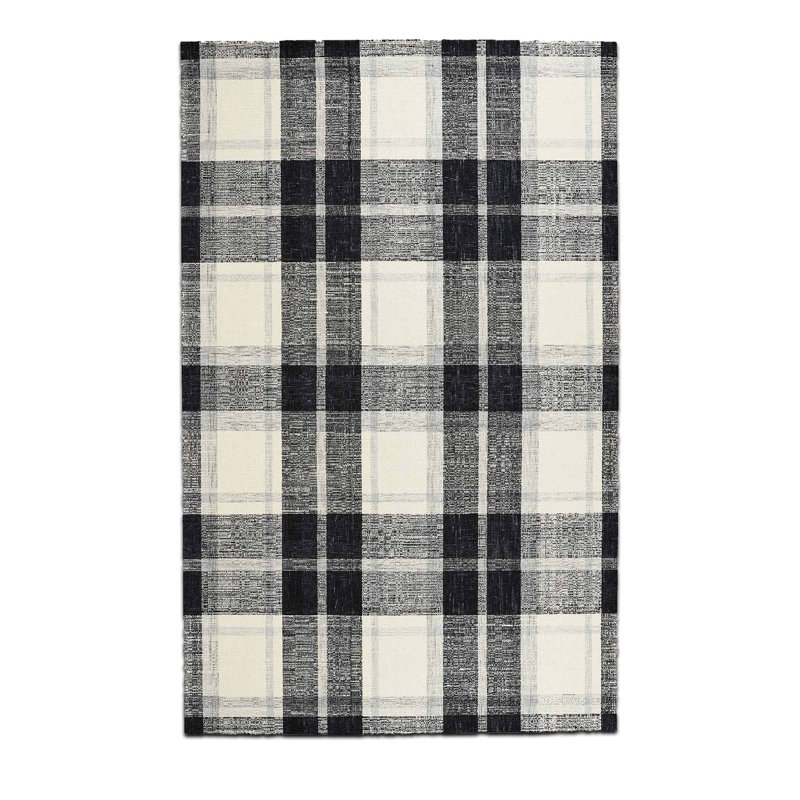Tapis tissé à carreaux noir et blanc, Rectangle 4 pi 11,06 po x 7 pi 6,55 po