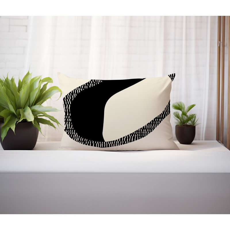 Coussin lombaire réversible intérieur / extérieur Vikka, H 14 po x l 20 po, Noir/Blanc cassé, Maida